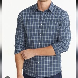 UNTUCKit Tayson Men 3XL Dark Blue Window Pane Wrinkle Free Performance Shirt EUC